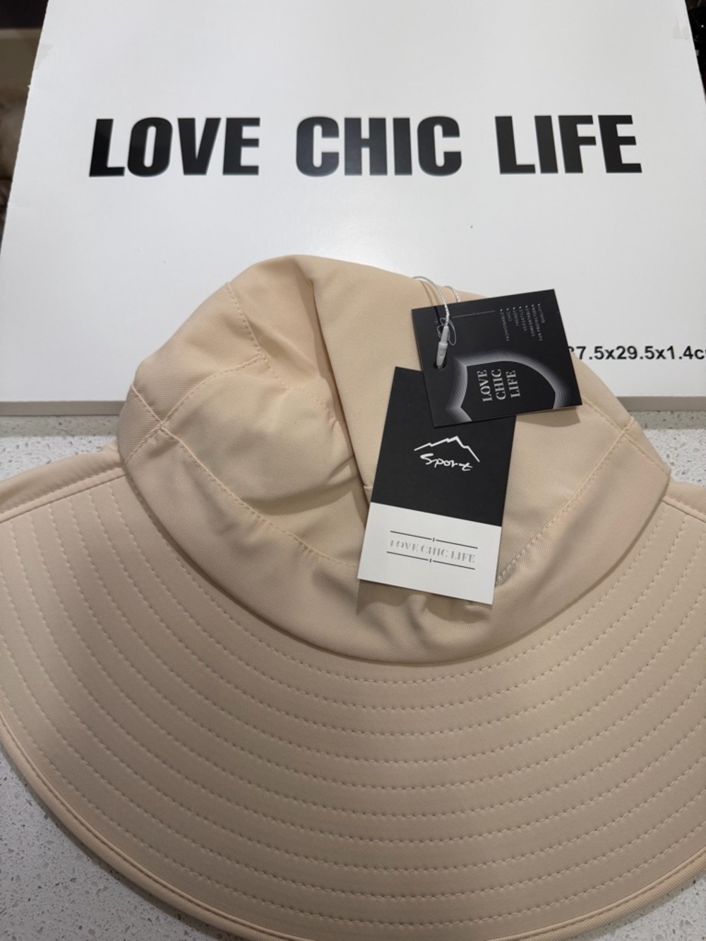 Beige UPF 50+ Wide Brim Sun Hat Neck Flap Ponytail Hole NWT - Picture 3 of 6